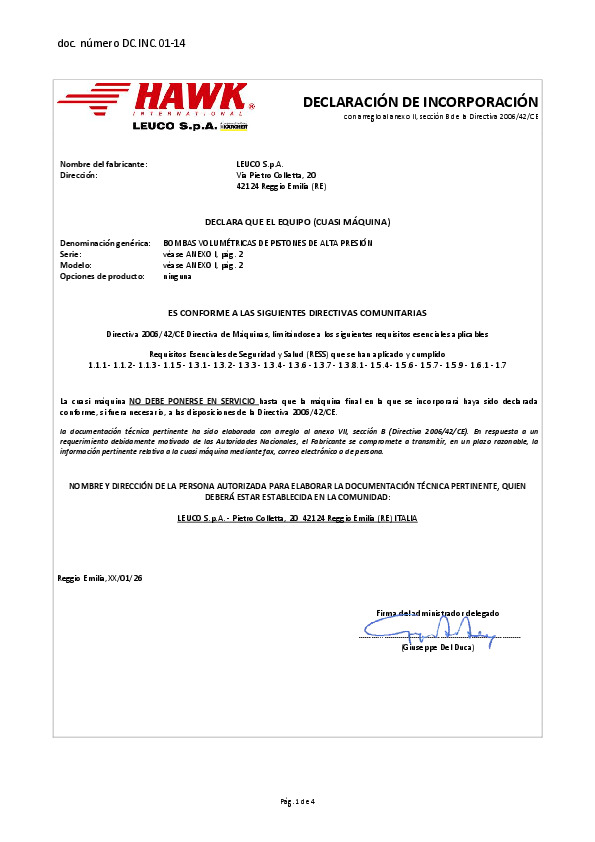 Dichiarazione di incorporazione Pompe ES