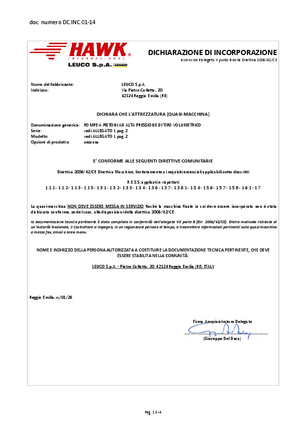 Dichiarazione di incorporazione Pompe IT