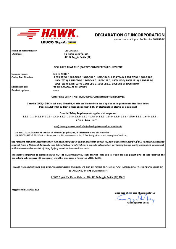 Dichiarazioni di incorporazione elettropompe EN rev2025