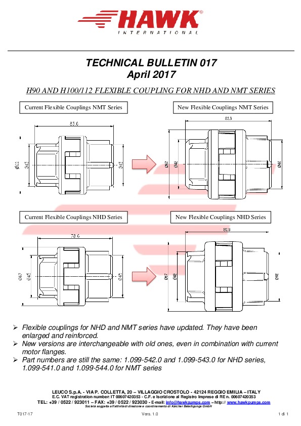 Leuco technical bulletin 017 giunti elastici H90 e H100 112 per NHD e NMT